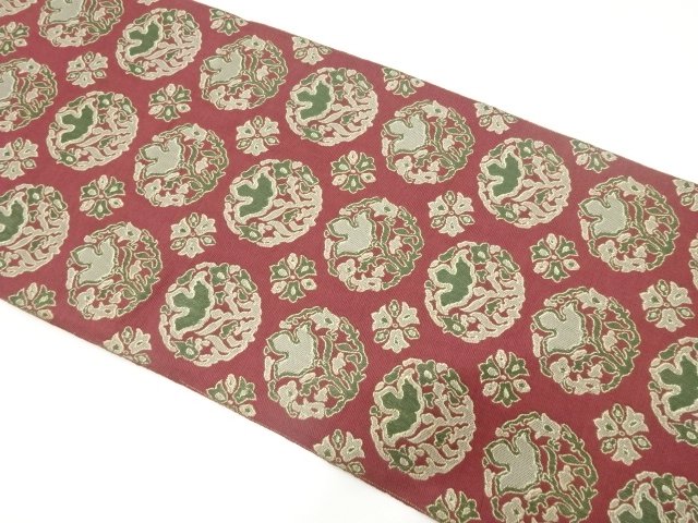 JAPANESE KIMONO / ANTIQUE HANAMARU PATTERN WOVEN FULL-LENGTH FUKURO OB